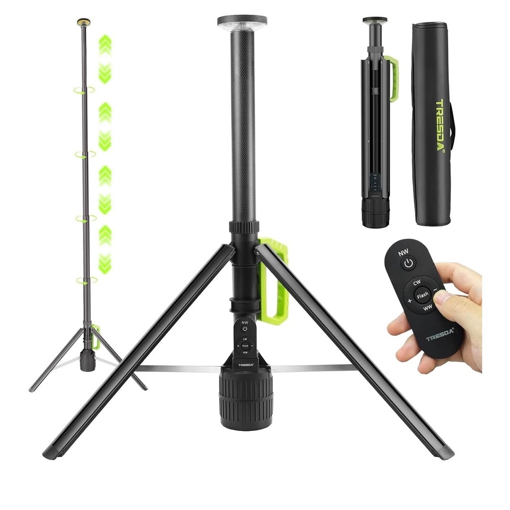 TRESDA LED Camping Light 8.67ft Carbon Fiber Telescopic Tripod 6000mAh Remote